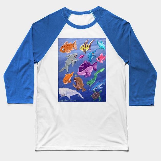 Scuba Sketch: Slate Fulla Fishies Baseball T-Shirt by Dustin Resch